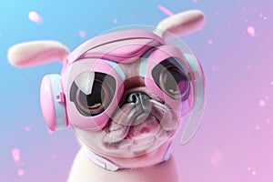 Pug Dog in Fairy Kei Style VR Headset, Generative Ai