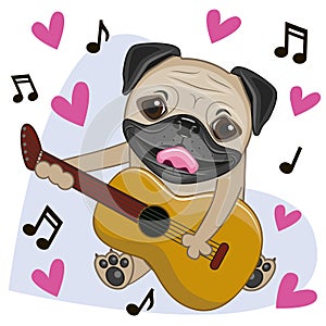 Pug Dog with guitar