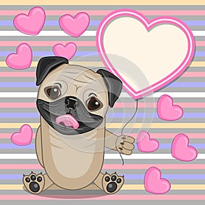 Pug Dog with heart frame