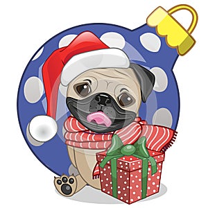 Pug Dog in a Santa hat
