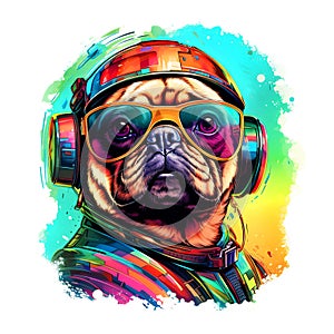 Pug dog wear glasses on clean background, DTG Printing, DTF Transfer, Sublimation designs, Dog. Pet. Animals.