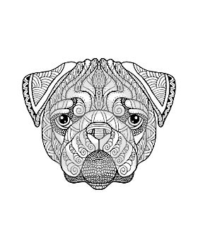 Pug dog zentangle stylized. Freehand vector illustration