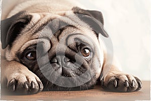 Pug life at home Close up of a cute, lounging pup