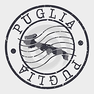 Puglia Italy Stamp Postal. Map Silhouette Seal. Passport Round Design. Vector Icon. Design Retro Travel.