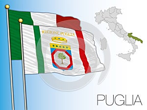 Puglia official regional flag and map, Italy