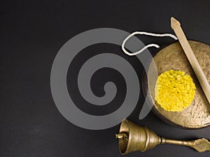 Puja essentials kashor and ghanta, puja bell or gong bell made of brass used in hindu rituals. these are used in durga , saraswati