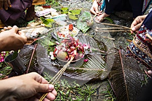 Puja or pooja prayer ritual being performed