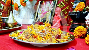 Puja or Pooja thali for worshipping God in Hindu religion