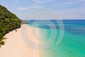 Puka Shell Beach. Wide tropical beach with white sand. Beautiful white beach and azure water on Boracay island