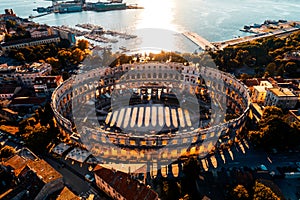 Pula Arena at sunset, Croatia