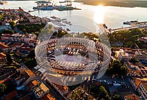 Pula Arena at sunset - The Roman Amphitheater of Pula, Croatia