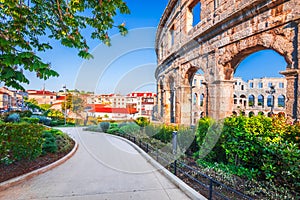 Pula, Croatia. Famous ancient Arena from Roman Empire times, Dalmatia historical region