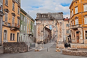 Pula, Istria, Croatia: the ancient Roman Triumphal Arch of the Sergii photo