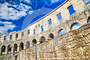 Pula, Istria, Croatia. Arches of monumental ancient Roman arena