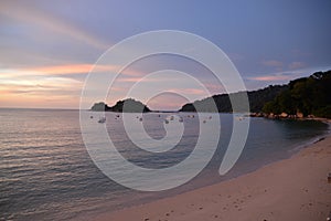 Pulau Pangkor Island, Malaysia. Teluk Nipah beach by sunset photo