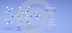 pulegone molecule, molecular structures, monoterpene, 3d model, Structural Chemical Formula and Atoms with Color Coding photo