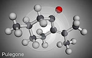 Pulegone molecule. It is natural component of essential oils. Molecular model. 3D rendering photo