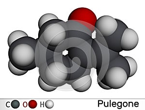 Pulegone molecule. It is natural component of essential oils. Molecular model. 3D rendering photo