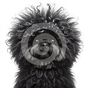 Puli dog with strange facial expressions isolated on white background. ai generative