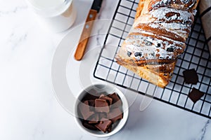 Pull Apart Bread with chocolate drops and powdered sugar