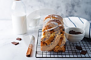 Pull Apart Bread with chocolate drops and powdered sugar