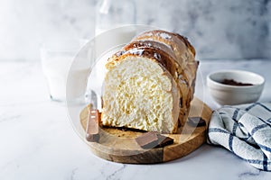 Pull Apart Bread with chocolate drops and powdered sugar