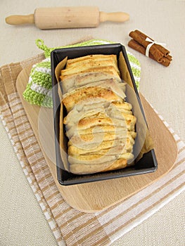 Pull-Apart-Bread with sugar and cinnamon in loaf pan