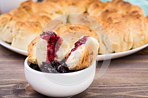 Pull apart monkey bread with black currant jam in a plate