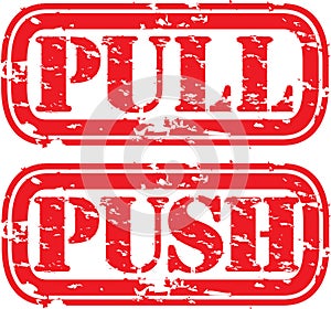 Pull push rubber stamp, vector