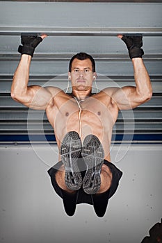 Pull up chin up crossfit fitness training at a steel girder photo