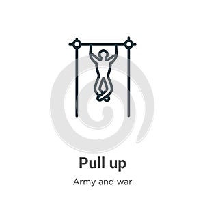 Pull up outline vector icon. Thin line black pull up icon, flat vector simple element illustration from editable army and war