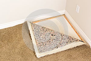 Pulled Back Carpet and Padding In Room