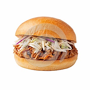 Pulled Pork Sandwich with Coleslaw on a Soft Brioche Bun