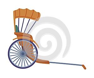 Pulled Rickshaw as Two-wheeled Chinese Passenger Cart and Transport Vector Illustration