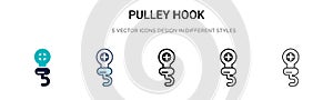 Pulley hook icon in filled, thin line, outline and stroke style. Vector illustration of two colored and black pulley hook vector