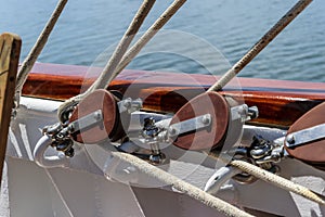 Pulley and ropes on a sailboat