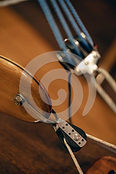 Pulley with ropes on sailing vessel