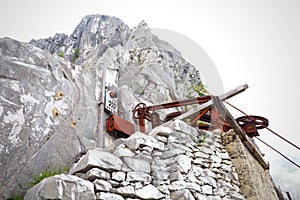 Pulley system decommissioned for the procurement of materials and resources for miners in quarry near Lucca