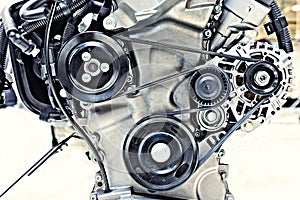 Pulleys with belt in the car motor