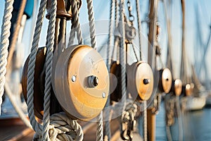 Pulleys and ropes of a sailing ship
