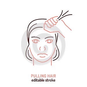 Pulling hair icon in outline style. Trichotillomania linear pictogram. photo