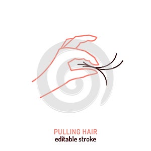 Pulling hair icon in outline style. Trichotillomania linear pictogram. photo