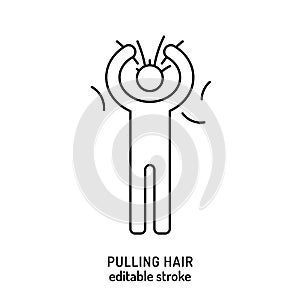 Pulling hair icon in outline style. Trichotillomania linear pictogram. photo