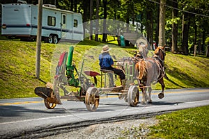 Pulling Plow on Road with Horses