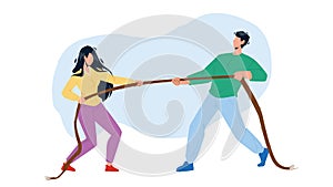 Pulling Rope Young Man And Woman Together Vector