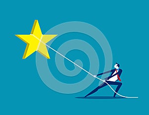 Pulling the star. Concept business vector, Lassoing, Working, Achievement