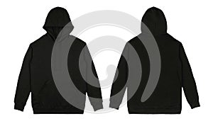 Pullover black hoodie in front and back view