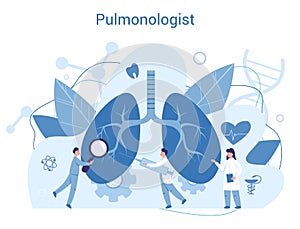 Pulmonologist. Doctor standing at big lungs. Idea of health and photo