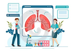 Pulmonologist Vector Illustration with Doctor Pulmonology, Lungs Respiratory System Examination and Treatment in Flat Cartoon