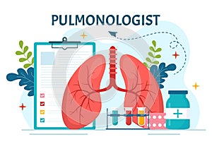 Pulmonologist Vector Illustration with Doctor Pulmonology, Lungs Respiratory System Examination and Treatment in Flat Cartoon